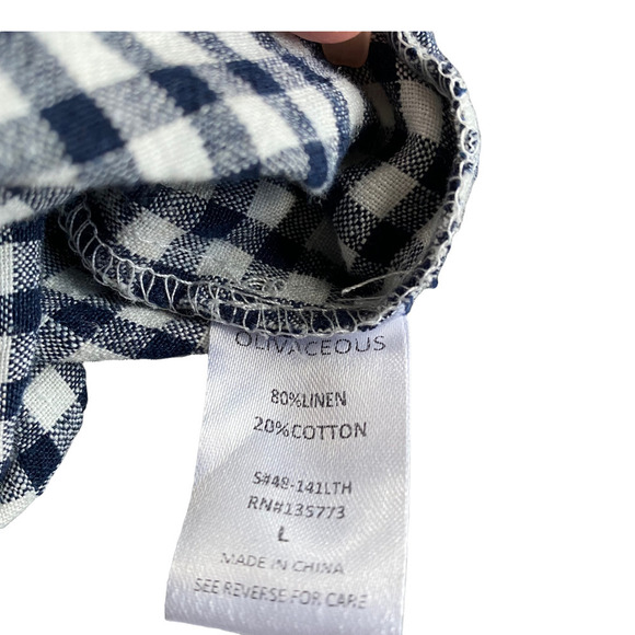 Olivaceous Linen off the Shoulder Gingham Knot Front cropTop L western cowgirl - Picture 3 of 4